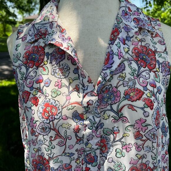 H&M Floral Sleeveless Button Blouse Hi Low Cut Size 4 - Picture 7 of 8